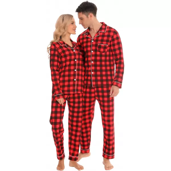 SWOMOG Matching Family Christmas Pajamas Set Long Sleeve Festival Party Pj Sets Holiday Warm Sleepwear ButtonDown LoungewearKids Red With Black Grid