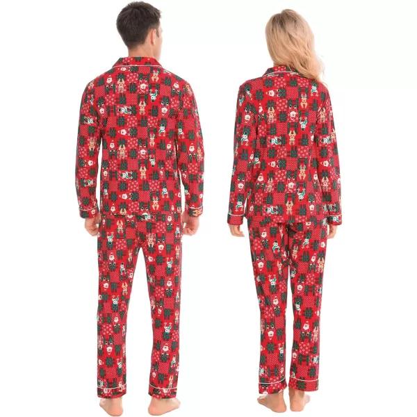 SWOMOG Matching Family Christmas Pajamas Set Long Sleeve Festival Party Pj Sets Holiday Warm Sleepwear ButtonDown LoungewearKids Red With Santa Deer