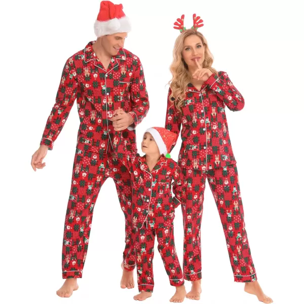 SWOMOG Matching Family Christmas Pajamas Set Long Sleeve Festival Party Pj Sets Holiday Warm Sleepwear ButtonDown LoungewearKids Red With Santa Deer