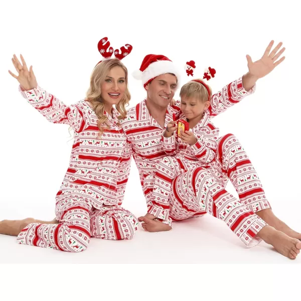 SWOMOG Matching Family Christmas Pajamas Set Long Sleeve Festival Party Pj Sets Holiday Warm Sleepwear ButtonDown LoungewearKids White With Flower Deer