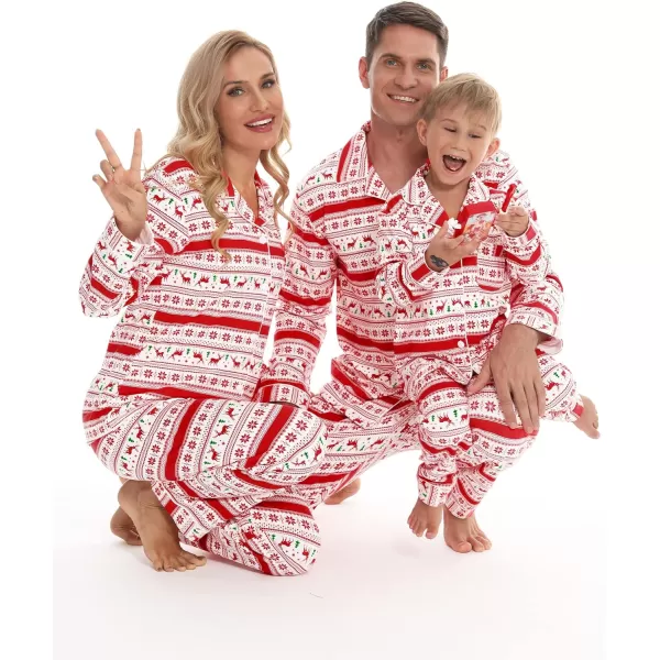 SWOMOG Matching Family Christmas Pajamas Set Long Sleeve Festival Party Pj Sets Holiday Warm Sleepwear ButtonDown LoungewearKids White With Flower Deer