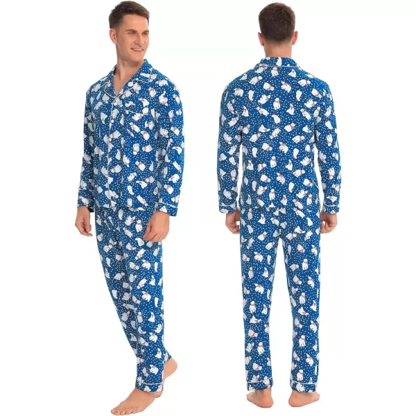 SWOMOG Matching Family Christmas Pajamas Set Long Sleeve Festival Party Pj Sets Holiday Warm Sleepwear ButtonDown LoungewearMen Blue With Polar Bear