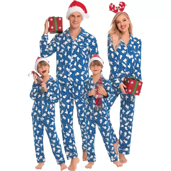 SWOMOG Matching Family Christmas Pajamas Set Long Sleeve Festival Party Pj Sets Holiday Warm Sleepwear ButtonDown LoungewearMen Blue With Polar Bear