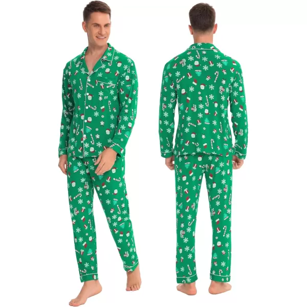 SWOMOG Matching Family Christmas Pajamas Set Long Sleeve Festival Party Pj Sets Holiday Warm Sleepwear ButtonDown LoungewearMen Green With Santa Claus