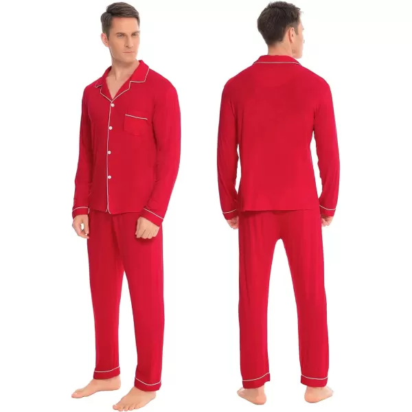 SWOMOG Matching Family Christmas Pajamas Set Long Sleeve Festival Party Pj Sets Holiday Warm Sleepwear ButtonDown LoungewearMen Red