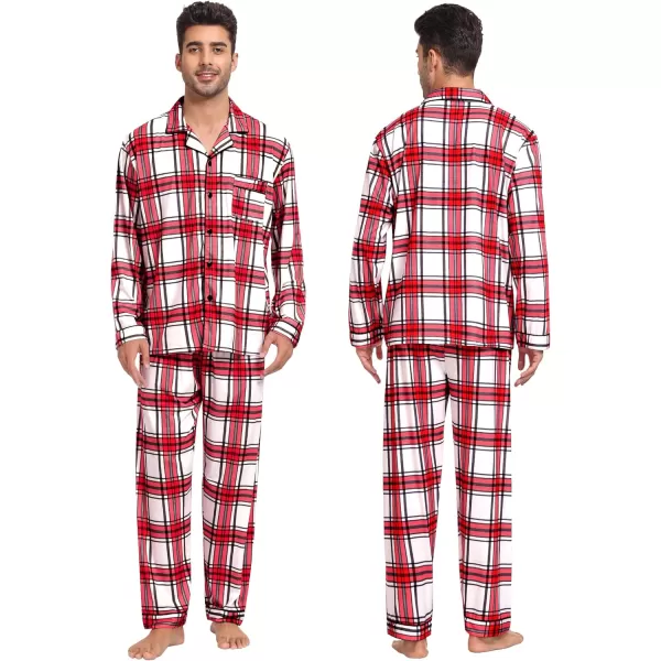 SWOMOG Matching Family Christmas Pajamas Set Long Sleeve Festival Party Pj Sets Holiday Warm Sleepwear ButtonDown LoungewearMen Red White Grid