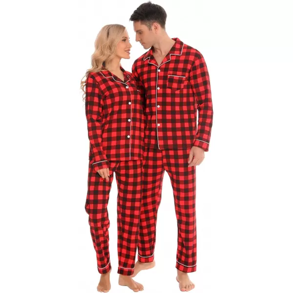 SWOMOG Matching Family Christmas Pajamas Set Long Sleeve Festival Party Pj Sets Holiday Warm Sleepwear ButtonDown LoungewearMen Red With Black Grid