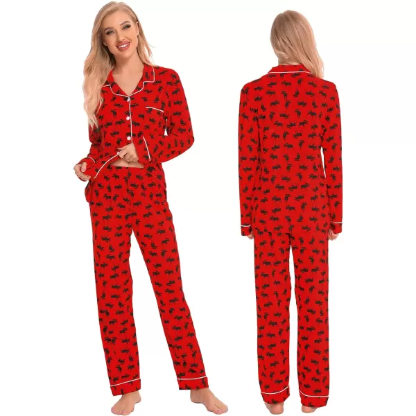 SWOMOG Matching Family Christmas Pajamas Set Long Sleeve Festival Party Pj Sets Holiday Warm Sleepwear ButtonDown LoungewearMen Red With Deer