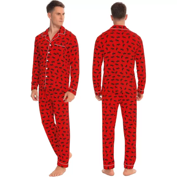 SWOMOG Matching Family Christmas Pajamas Set Long Sleeve Festival Party Pj Sets Holiday Warm Sleepwear ButtonDown LoungewearMen Red With Deer