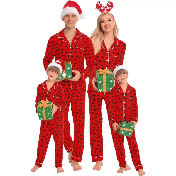 SWOMOG Matching Family Christmas Pajamas Set Long Sleeve Festival Party Pj Sets Holiday Warm Sleepwear ButtonDown LoungewearMen Red With Deer