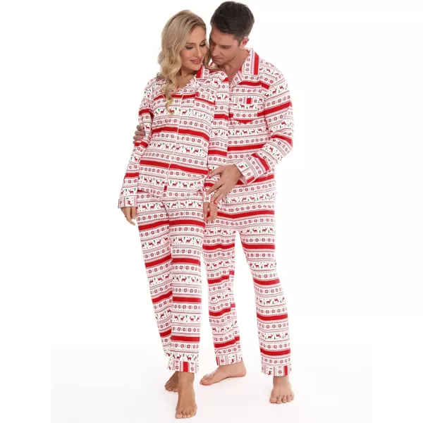 SWOMOG Matching Family Christmas Pajamas Set Long Sleeve Festival Party Pj Sets Holiday Warm Sleepwear ButtonDown LoungewearMen White With Flower Deer