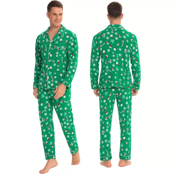 SWOMOG Matching Family Christmas Pajamas Set Long Sleeve Festival Party Pj Sets Holiday Warm Sleepwear ButtonDown LoungewearWomen Green With Santa Claus