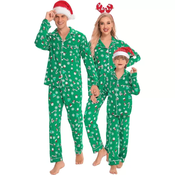 SWOMOG Matching Family Christmas Pajamas Set Long Sleeve Festival Party Pj Sets Holiday Warm Sleepwear ButtonDown LoungewearWomen Green With Santa Claus