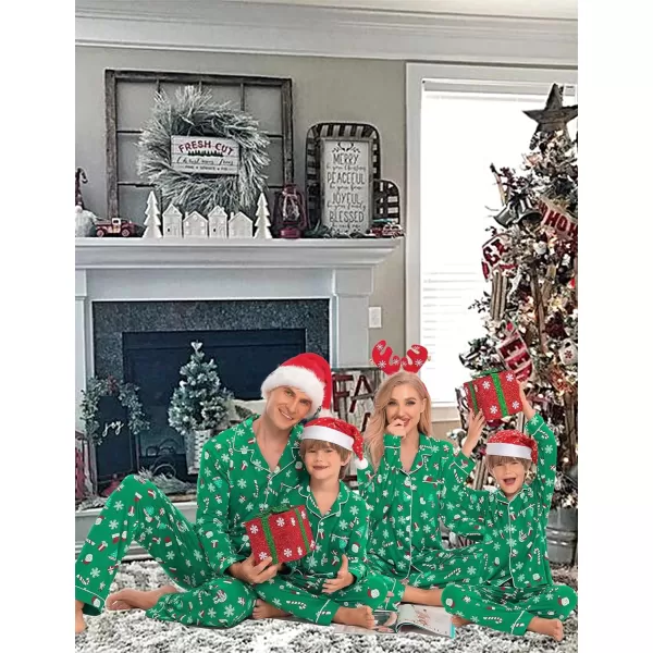 SWOMOG Matching Family Christmas Pajamas Set Long Sleeve Festival Party Pj Sets Holiday Warm Sleepwear ButtonDown LoungewearWomen Green With Santa Claus