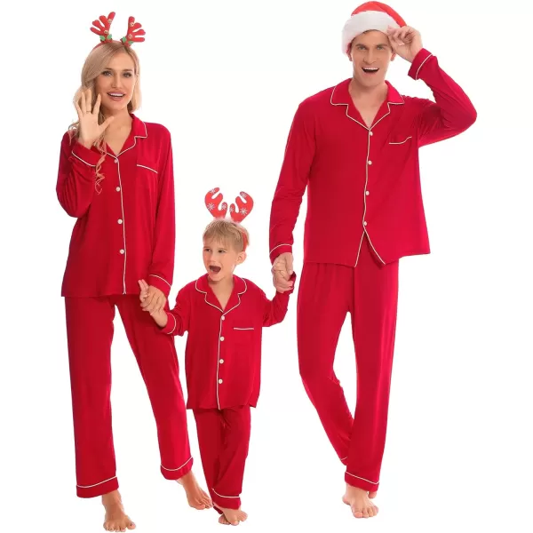 SWOMOG Matching Family Christmas Pajamas Set Long Sleeve Festival Party Pj Sets Holiday Warm Sleepwear ButtonDown LoungewearWomen Red