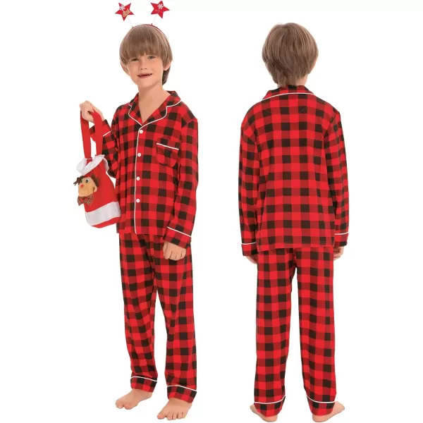 SWOMOG Matching Family Christmas Pajamas Set Long Sleeve Festival Party Pj Sets Holiday Warm Sleepwear ButtonDown LoungewearWomen Red With Black Grid