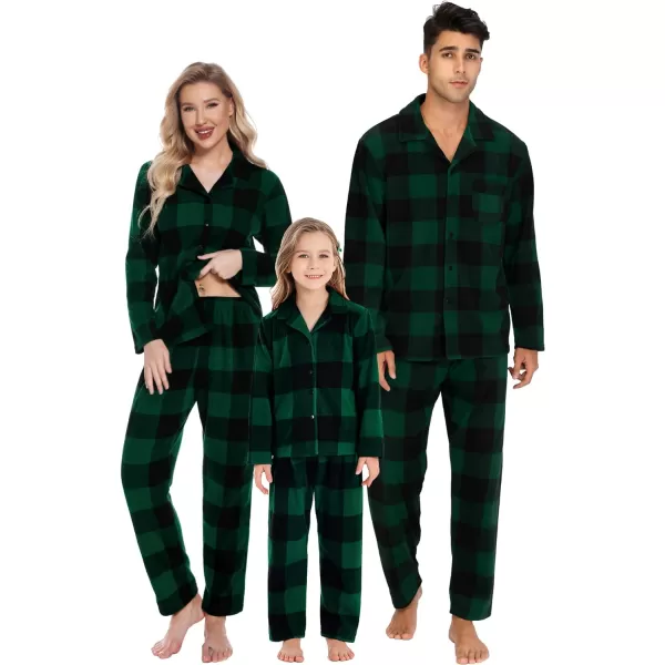 SWOMOG Matching Family Pajama Set Warm Fleece Pajamas Christmas Matching Pj Sets Long Sleeve Button Down Pjs Sleepwear SetMen Big Green Plaid