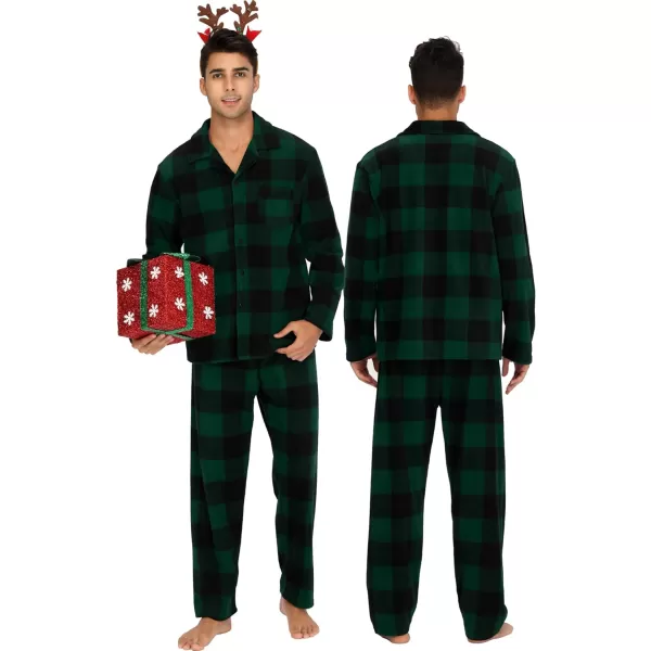 SWOMOG Matching Family Pajama Set Warm Fleece Pajamas Christmas Matching Pj Sets Long Sleeve Button Down Pjs Sleepwear SetMen Big Green Plaid