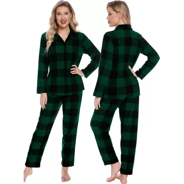 SWOMOG Matching Family Pajama Set Warm Fleece Pajamas Christmas Matching Pj Sets Long Sleeve Button Down Pjs Sleepwear SetMen Big Green Plaid