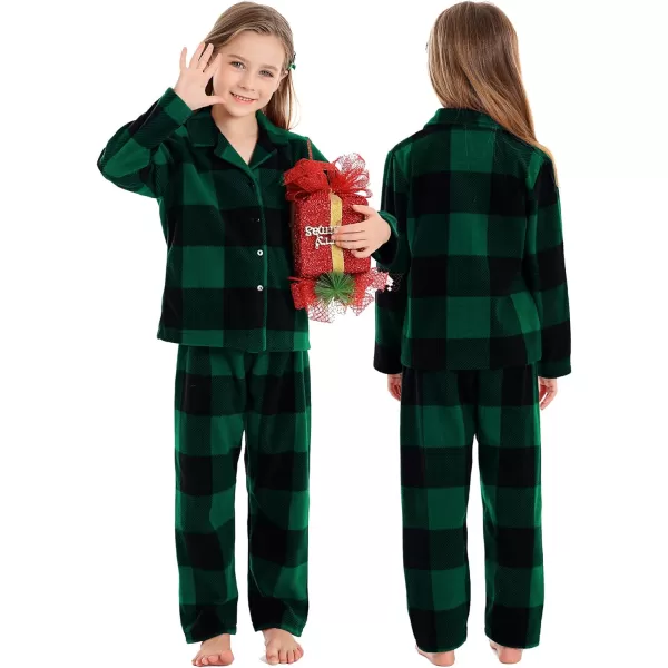 SWOMOG Matching Family Pajama Set Warm Fleece Pajamas Christmas Matching Pj Sets Long Sleeve Button Down Pjs Sleepwear SetMen Big Green Plaid