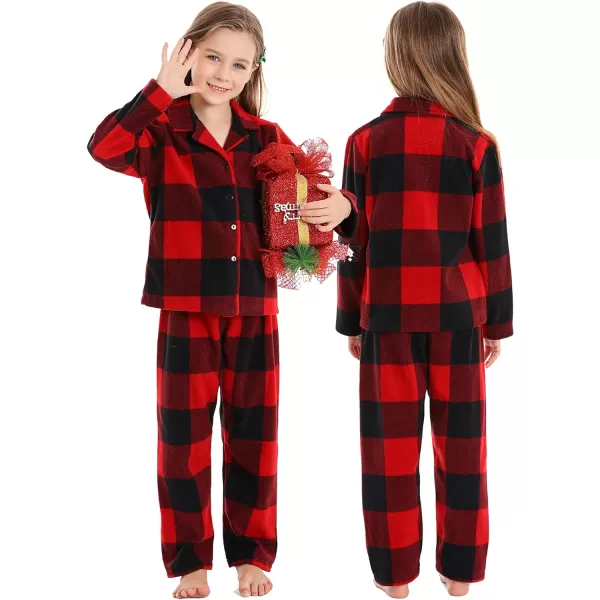 SWOMOG Matching Family Pajama Set Warm Fleece Pajamas Christmas Matching Pj Sets Long Sleeve Button Down Pjs Sleepwear SetMen Big Red Plaid