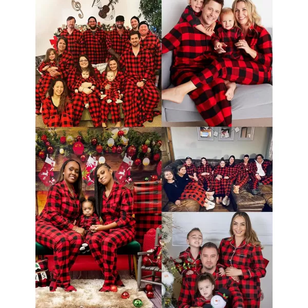 SWOMOG Matching Family Pajama Set Warm Fleece Pajamas Christmas Matching Pj Sets Long Sleeve Button Down Pjs Sleepwear SetMen Big Red Plaid