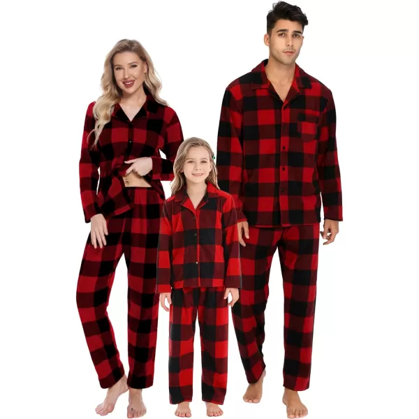 SWOMOG Matching Family Pajama Set Warm Fleece Pajamas Christmas Matching Pj Sets Long Sleeve Button Down Pjs Sleepwear SetMen Big Red Plaid