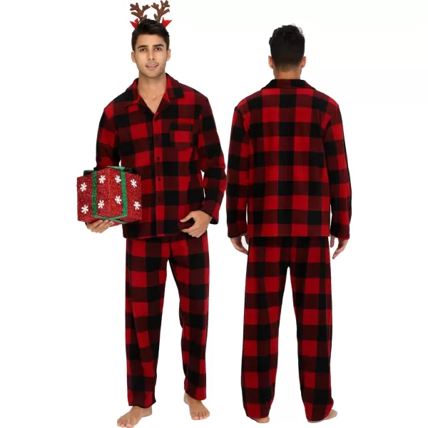 SWOMOG Matching Family Pajama Set Warm Fleece Pajamas Christmas Matching Pj Sets Long Sleeve Button Down Pjs Sleepwear SetMen Big Red Plaid