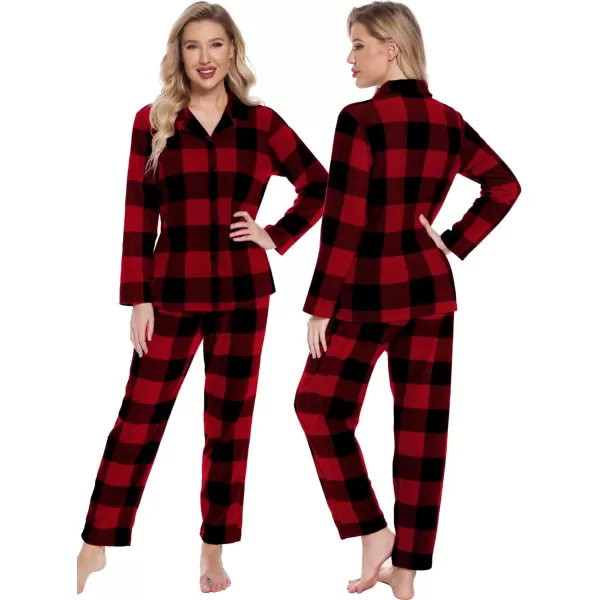 SWOMOG Matching Family Pajama Set Warm Fleece Pajamas Christmas Matching Pj Sets Long Sleeve Button Down Pjs Sleepwear SetMen Big Red Plaid