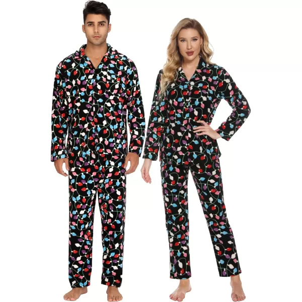 SWOMOG Matching Family Pajama Set Warm Fleece Pajamas Christmas Matching Pj Sets Long Sleeve Button Down Pjs Sleepwear SetMen Christmas Light