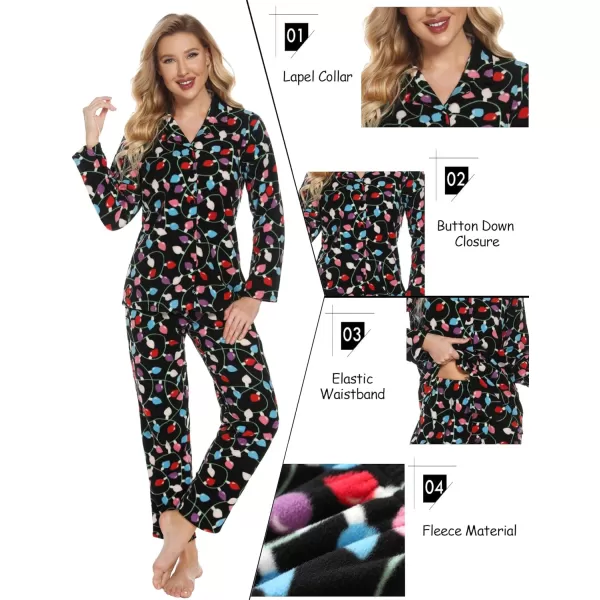 SWOMOG Matching Family Pajama Set Warm Fleece Pajamas Christmas Matching Pj Sets Long Sleeve Button Down Pjs Sleepwear SetMen Christmas Light