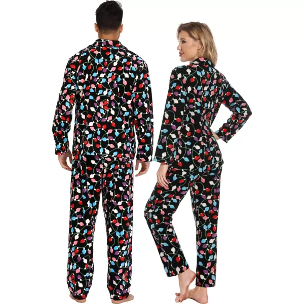 SWOMOG Matching Family Pajama Set Warm Fleece Pajamas Christmas Matching Pj Sets Long Sleeve Button Down Pjs Sleepwear SetMen Christmas Light