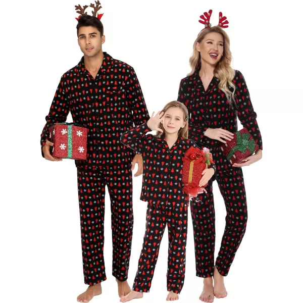 SWOMOG Matching Family Pajama Set Warm Fleece Pajamas Christmas Matching Pj Sets Long Sleeve Button Down Pjs Sleepwear SetMen Christmas Tree