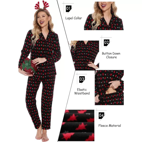 SWOMOG Matching Family Pajama Set Warm Fleece Pajamas Christmas Matching Pj Sets Long Sleeve Button Down Pjs Sleepwear SetMen Christmas Tree