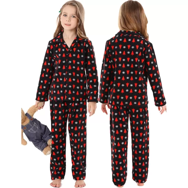 SWOMOG Matching Family Pajama Set Warm Fleece Pajamas Christmas Matching Pj Sets Long Sleeve Button Down Pjs Sleepwear SetMen Christmas Tree