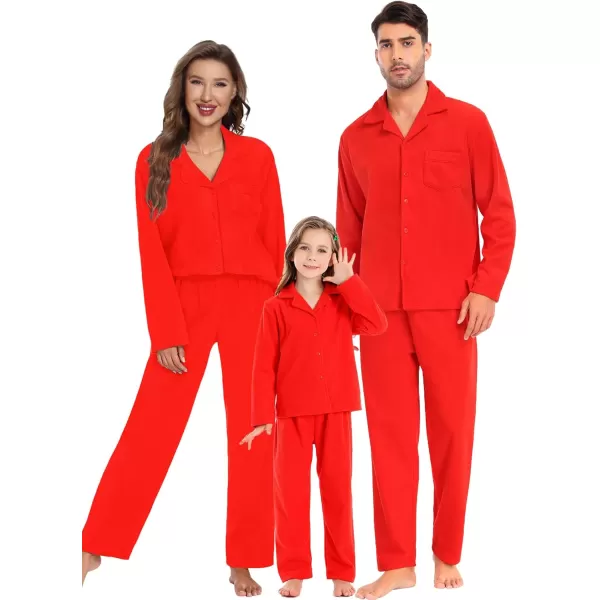 SWOMOG Matching Family Pajama Set Warm Fleece Pajamas Christmas Matching Pj Sets Long Sleeve Button Down Pjs Sleepwear SetMen Red