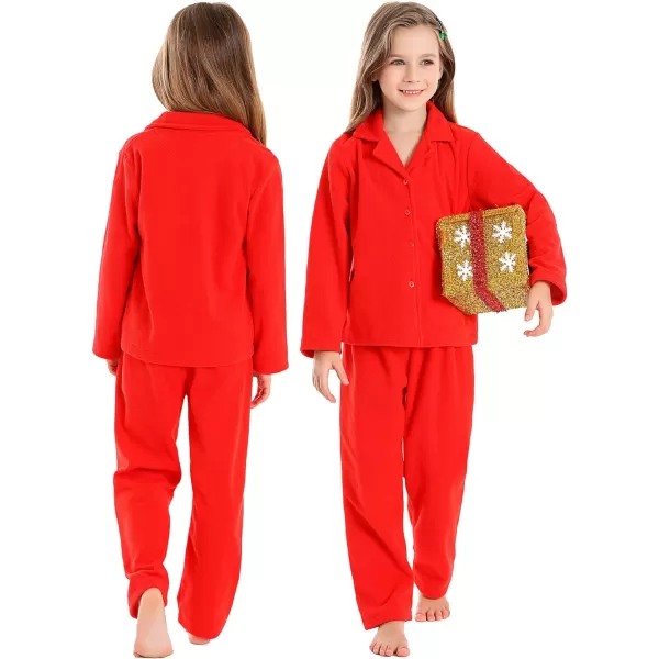 SWOMOG Matching Family Pajama Set Warm Fleece Pajamas Christmas Matching Pj Sets Long Sleeve Button Down Pjs Sleepwear SetMen Red