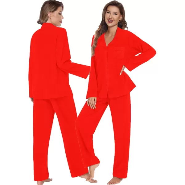 SWOMOG Matching Family Pajama Set Warm Fleece Pajamas Christmas Matching Pj Sets Long Sleeve Button Down Pjs Sleepwear SetMen Red