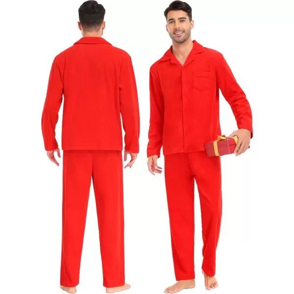 SWOMOG Matching Family Pajama Set Warm Fleece Pajamas Christmas Matching Pj Sets Long Sleeve Button Down Pjs Sleepwear SetMen Red