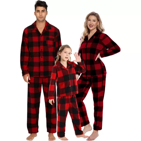 SWOMOG Matching Family Pajama Set Warm Fleece Pajamas Christmas Matching Pj Sets Long Sleeve Button Down Pjs Sleepwear SetUnisex Kids Big Red Plaid