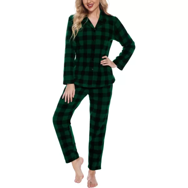 SWOMOG Matching Family Pajama Set Warm Fleece Pajamas Christmas Matching Pj Sets Long Sleeve Button Down Pjs Sleepwear SetWomen Small Green Gird