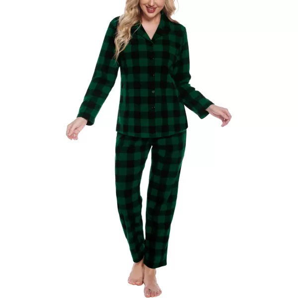 SWOMOG Matching Family Pajama Set Warm Fleece Pajamas Christmas Matching Pj Sets Long Sleeve Button Down Pjs Sleepwear SetWomen Small Green Gird