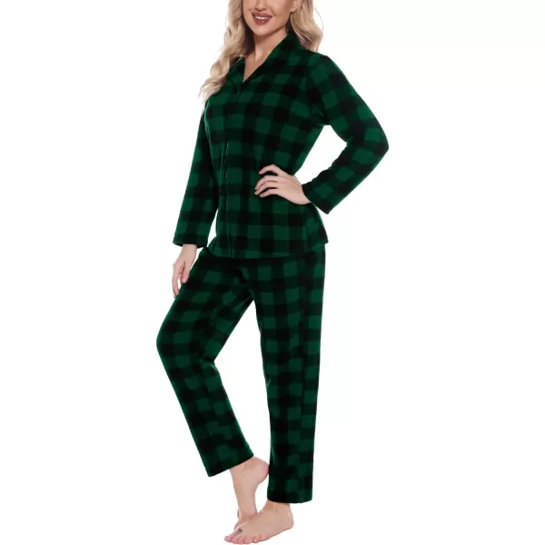 SWOMOG Matching Family Pajama Set Warm Fleece Pajamas Christmas Matching Pj Sets Long Sleeve Button Down Pjs Sleepwear SetWomen Small Green Gird