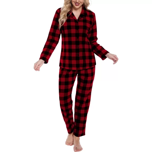 SWOMOG Matching Family Pajama Set Warm Fleece Pajamas Christmas Matching Pj Sets Long Sleeve Button Down Pjs Sleepwear SetWomen Small Red Gird