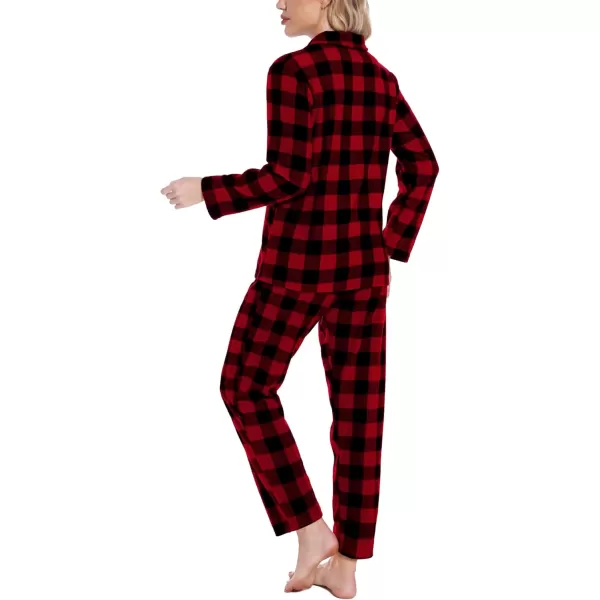 SWOMOG Matching Family Pajama Set Warm Fleece Pajamas Christmas Matching Pj Sets Long Sleeve Button Down Pjs Sleepwear SetWomen Small Red Gird