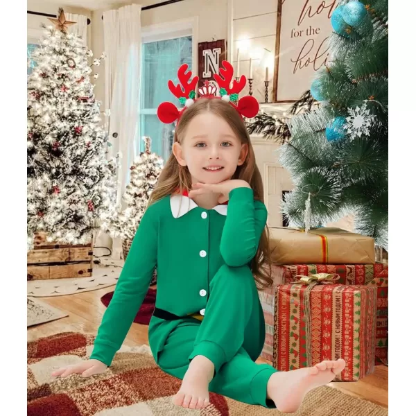 SWOMOG Matching Family Pajama Sets Christmas Long Sleeve Sleepwear Holiday NightwearKids Pure Green