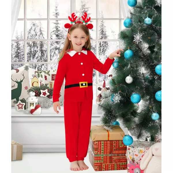 SWOMOG Matching Family Pajama Sets Christmas Long Sleeve Sleepwear Holiday NightwearKids Pure Red