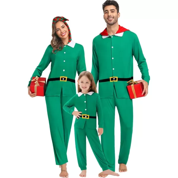 SWOMOG Matching Family Pajama Sets Christmas Long Sleeve Sleepwear Holiday NightwearMen Pure Green