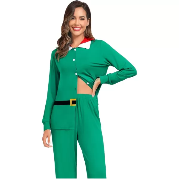 SWOMOG Matching Family Pajama Sets Christmas Long Sleeve Sleepwear Holiday NightwearWomen Pure Green