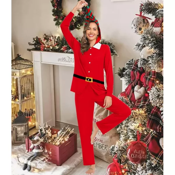 SWOMOG Matching Family Pajama Sets Christmas Long Sleeve Sleepwear Holiday NightwearWomen Pure Red